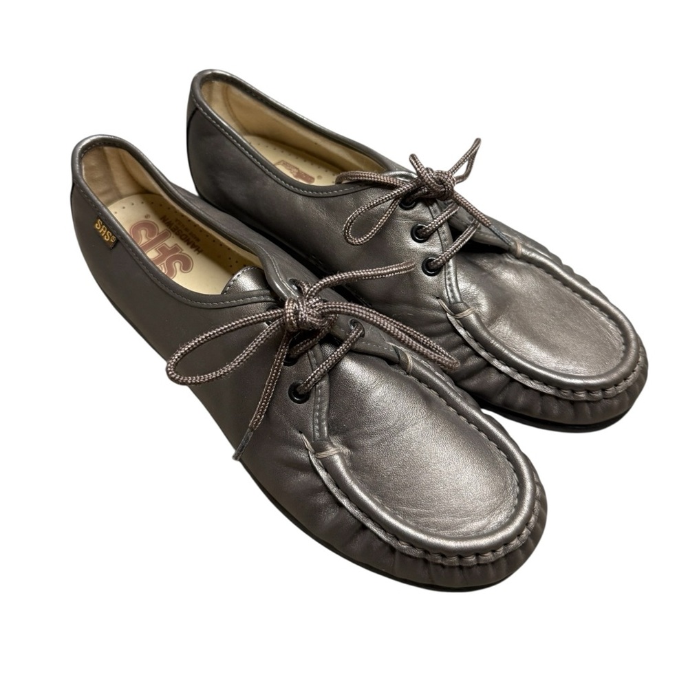 SAS Women's Metallic Gray Leather Moccasin Loafer